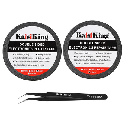Kaisiking 2mm LCD Repair Tape for Phone Screen, Adhesive Tape with 1 Tweezers for Cell Phone, iPad, Tablets, Laptops, Camera
