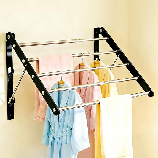 Wall Mounted Drying Rack, Pre-Install Adjustable Width 13-23 Inch, 60 lbs Heavy Duty Foldable Laundry Rack, Space Saving Stainless Steel for Apartment Laundry Room Bathroom, Black
