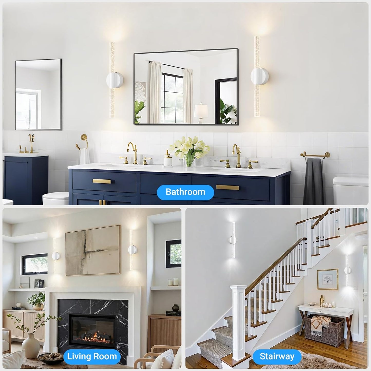 Peel and Stick on Gold Battery Operated Wall Sconces Set of 2, Rechargeable Magnetic Linear Wall Lights for Bedroom, Wireless Sconces with Remote&Touch Control, 3CCT&Dimmable Wall Lamp for Living Room