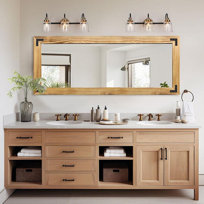 55"x22" Full Length Mirror with Wooden Frame，Natural Wooden Standing Mirror, Solid Wood Frame, Hanging or Leaning Wall-Mounted, Suit for Farmhouse, Living Room, Bedroom (Light Brown)