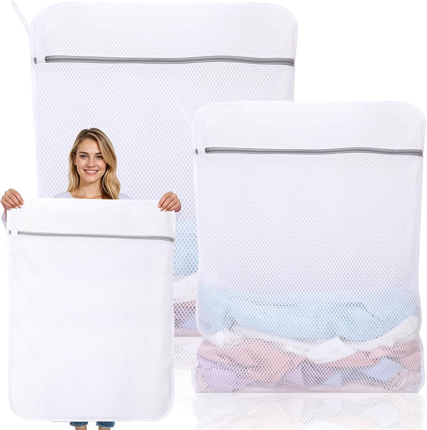 Dntorx 2 Pack XX-Large Mesh Laundry Bags for Delicates, 24 x 32 Inches Reusable Laundry Bag Durable Wash Bags for Washing Machine for College, Family, Travel, Storage