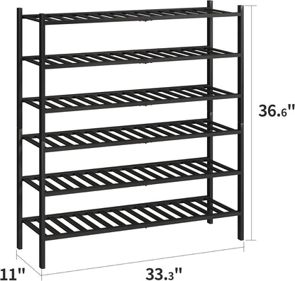 BMOSU 2-Tier Bamboo Small Shoe Rack Premium Stackable Shoe Shelf Storage Organizer for Hallway Closet Living Room Entryway Organizer (Black Bamboo)