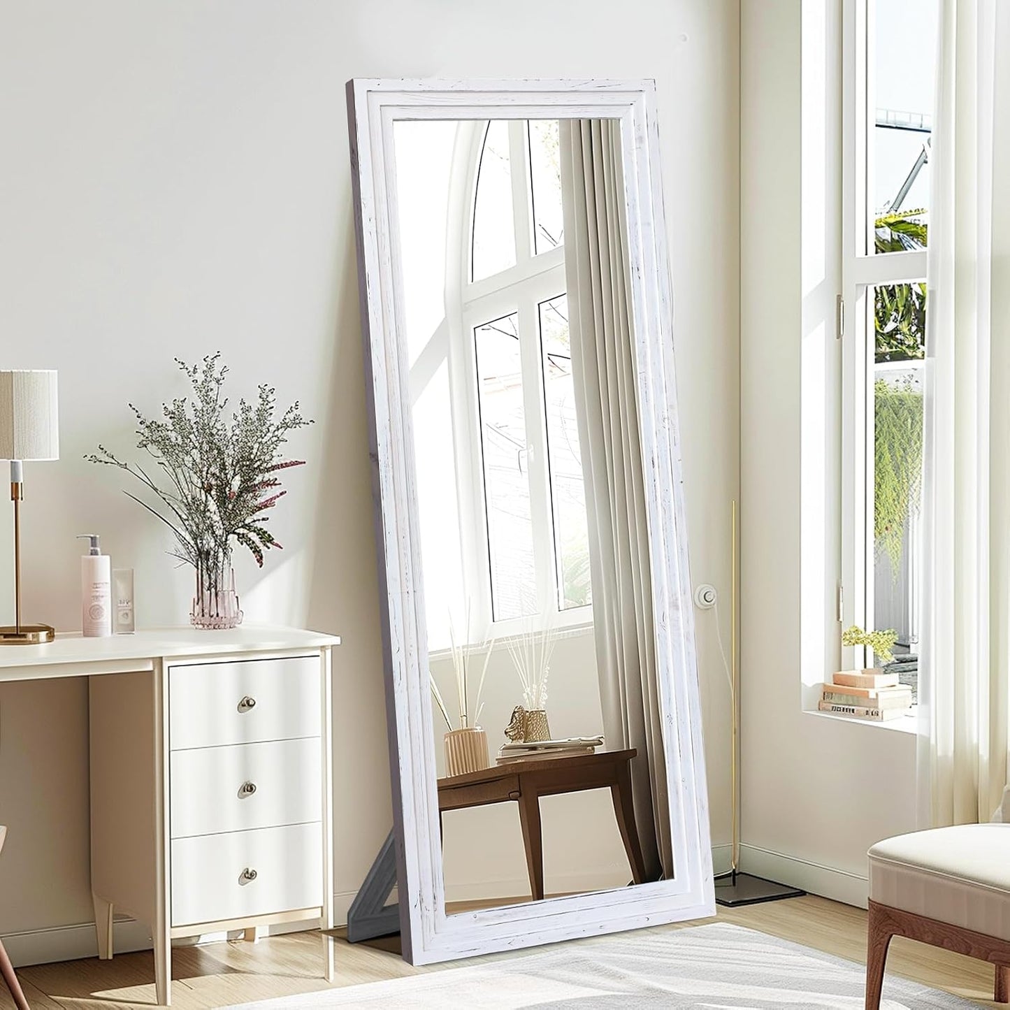 65"x22" Full Length Mirror Solid Wood Frame Floor Mirror with Stand for Living Room, Bedroom Hanging Standing or Leaning, Brown