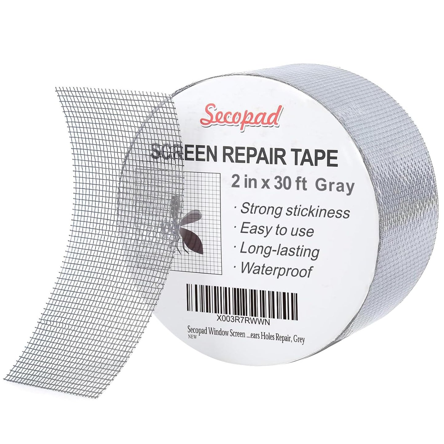 Secopad Grey Window Screen Repair Tape, 2IN X 15FT (180IN) Screen Repair Kit for Windows or Doors, Strong Adhesive Patch Kit Fiberglass Mesh Tape