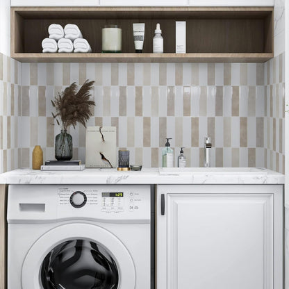 LONGKING 10-Sheet Thickened Peel and Stick Subway Tile Backsplash for Kitchen, Vertical Strip Design, Marble Tile, Waterproof Wall Sticker for Kitchen & Bathroom, Beige&White