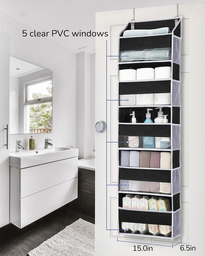 ULG Over the Door Organizer, 5-Tier Extra Large Hanging Storage with 10 Mesh Pockets, 100 lbs Capacity, Heavy Duty Door Organizer for Closet, Bedroom, Nursery Storage, Beige