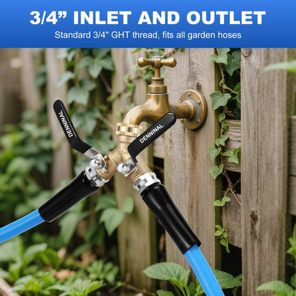 Brass Garden Hose Splitter 2 Way Heavy Duty, Safe Water Hose Splitter with 304 Stainless Steel Long Handle, Outdoor Full Flow Hose Bib Splitter Connector, Y Valve 3/4 Inch GHT Thread