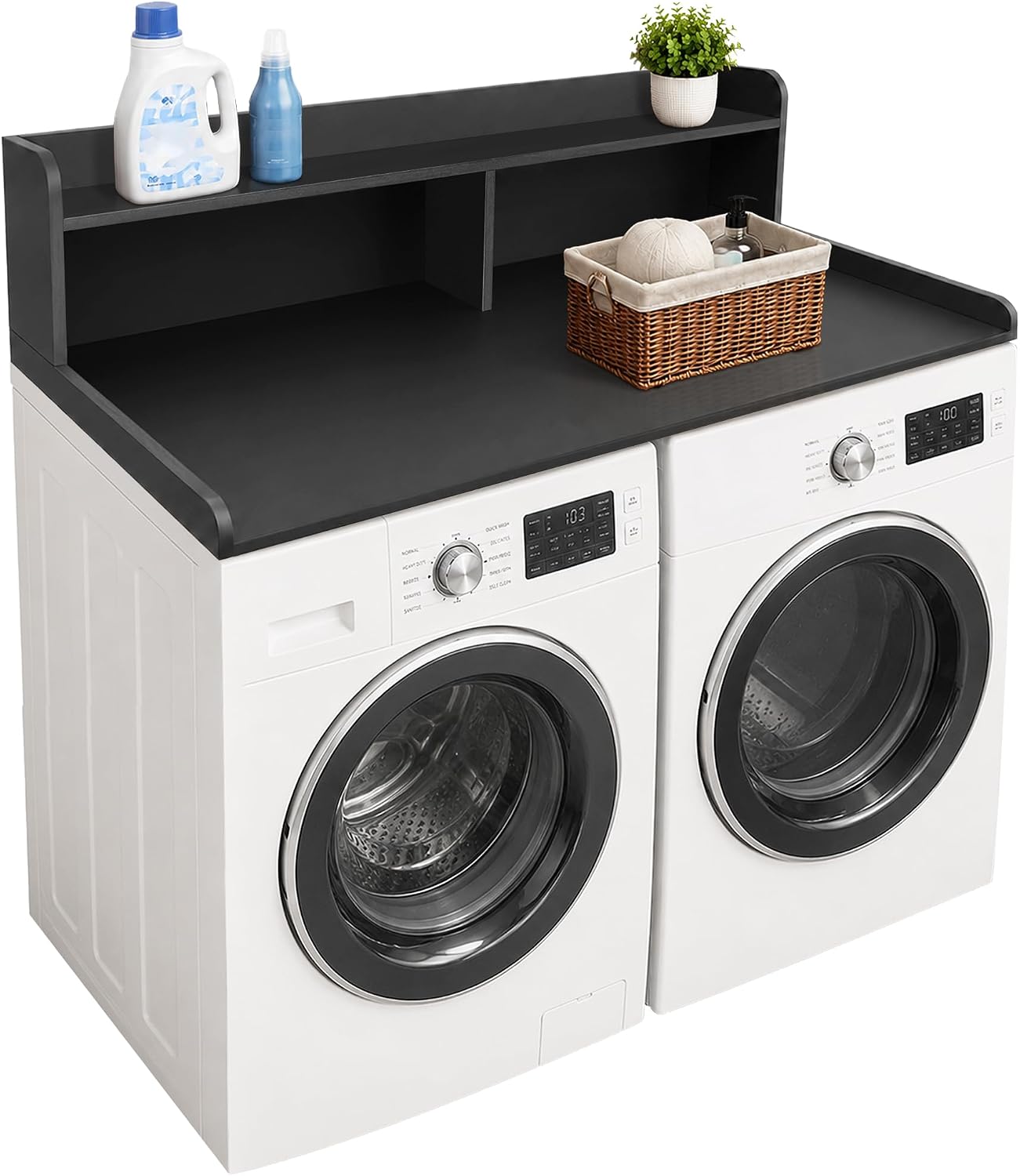 Royxen Laundry Countertop with 2-Tier Shelf Universal Fit, Washer and Dryer Countertop with Storage Space, Shelf Height 11.5 Inches, Solid Wood Core, Oak