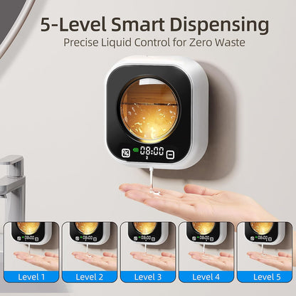 Automatic Foaming Soap Dispenser, Wall Mounted Soap Dispenser, 320ML Electric Smart Touchless Rechargeable, 5 Adjustable Foam Levels, No-Drill Waterproof for Bathroom, Kitchen, Office (Black)