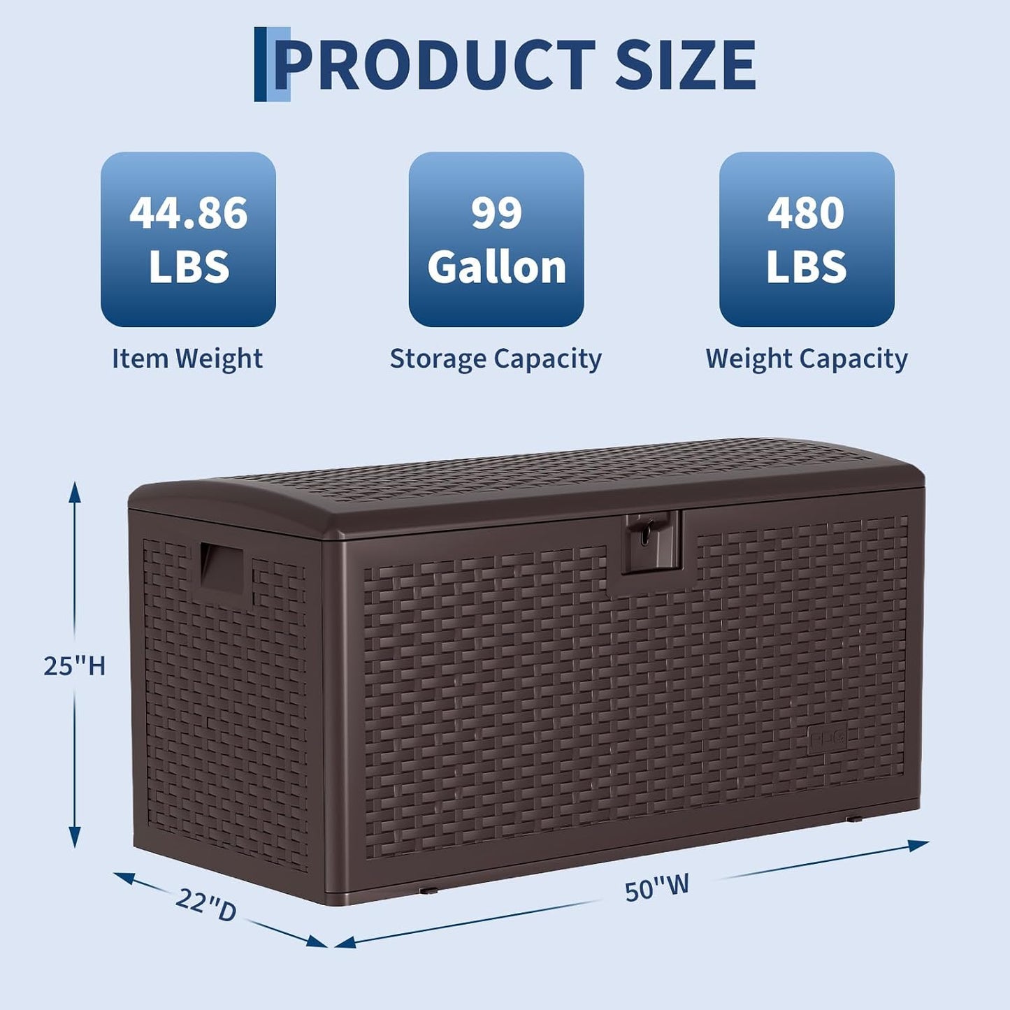 73 Gallon Lockable Outdoor Storage Bench Box, Waterproof & UV Resistant Patio Deck Container for Cushions, Pool Supplies & Yard Toys