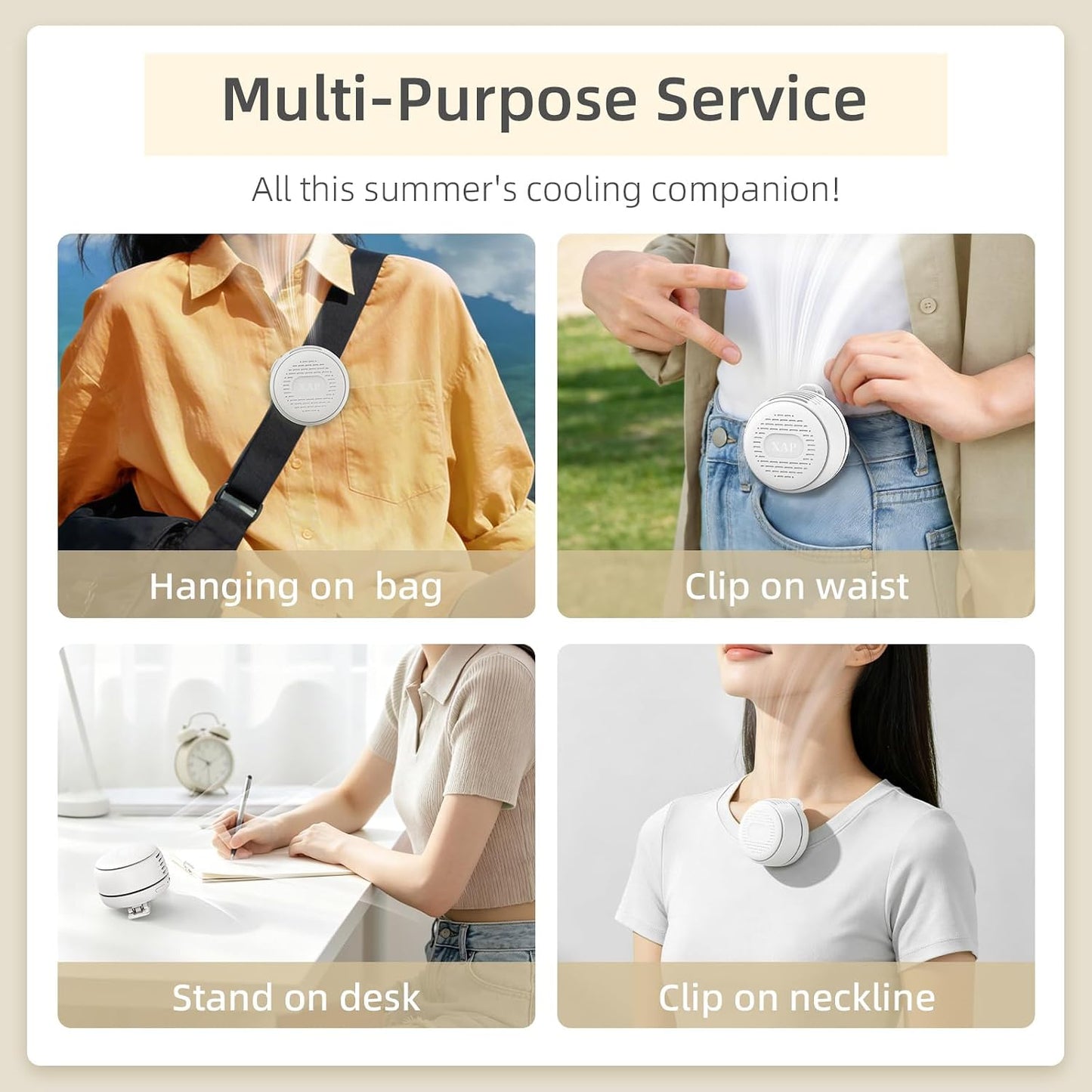 XAP Clip On Mini Fan, USB Rechargeable 360° Rotatable Portable Fan, Silent Bladeless Fan of 3 Speeds, Personal Cooling Fan Wearable Fan