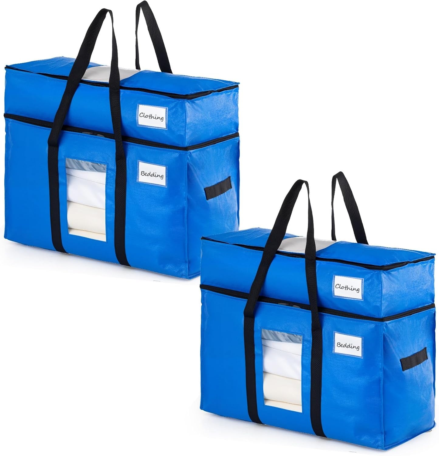 TAILI Extra Large Moving Bags, 4 Pack Blue Heavy Duty Totes For Storage with Visible Window, Wrap Around Handles, Storage Bags for Space Saving, Alternative to Moving Boxes