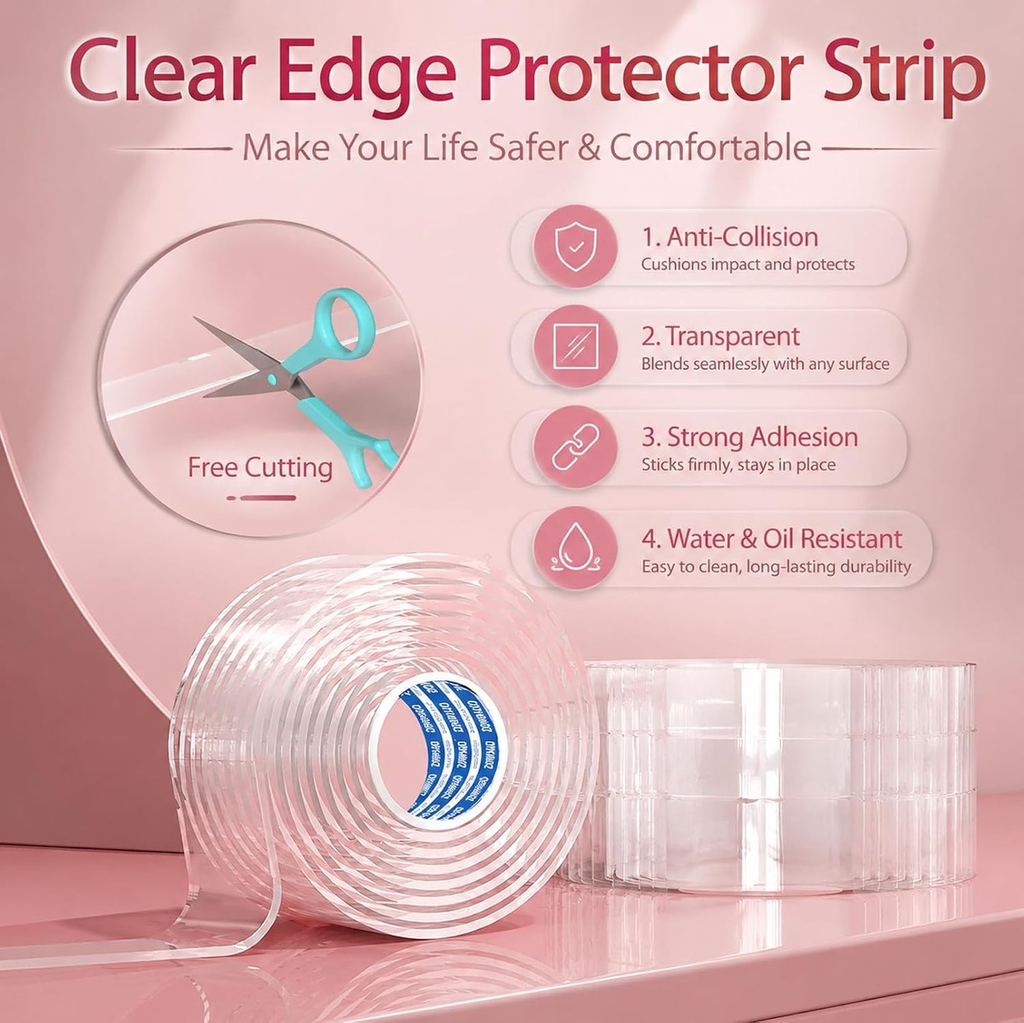 ZOMPAGO Baby Proofing Edge Protector Strip 1.4in x 13FT Clear Furniture Corner Guards for Toddlers Transparent Soft Sharp Edge Safety Bumpers Table Desk Fireplace Child Proof Protector Tape