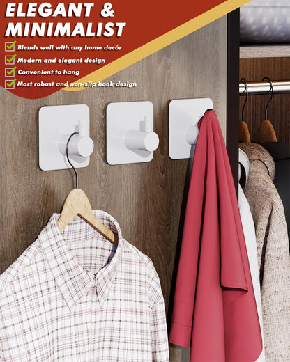 Auxmir Adhesive Hooks Heavy Duty 22lb(Max) Towel Hooks for Shower, 5 Pack Self Adhesive Damage Free Wall Hooks, Stainless Steel for Coat Robe, Waterproof Oilproof Rustproof for Bathroom Kitchen Office