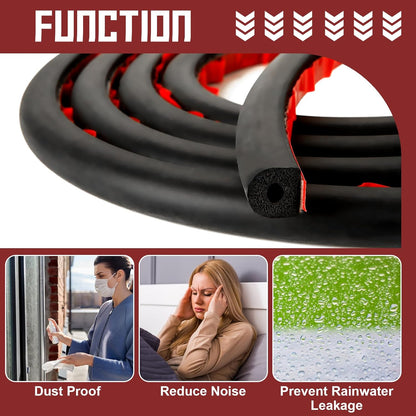 26Feet D Shape EPDM Foam Rubber Seal with Tape, 1/2”W Self-Adhesive Rubber Automotive Weather Stripping for Most Car,Truck, Boat, Auto, RV, Marine, Garage Doors/Window and More