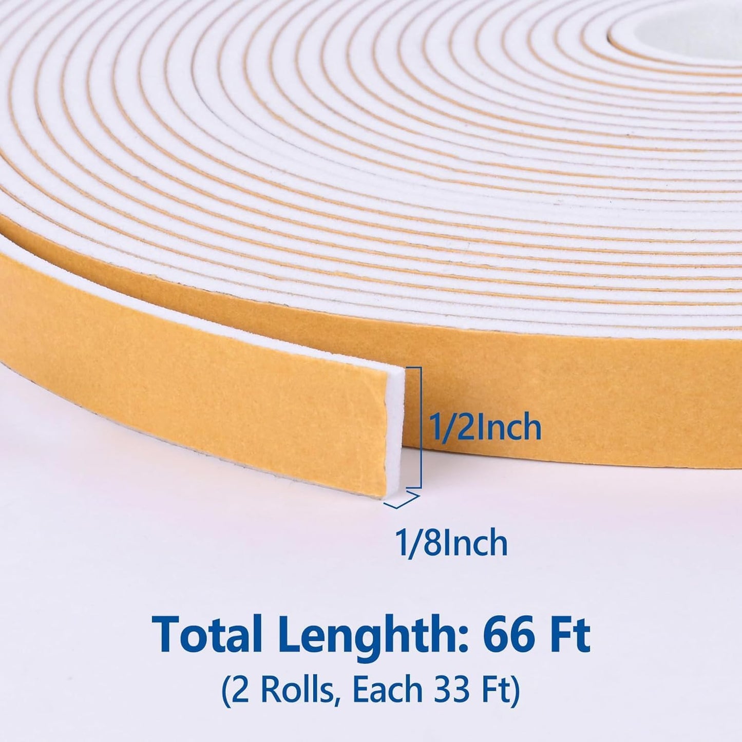 Self Adhesive Foam Tape Weatherstrip 1/2in x 1/4in x 42Ft High Density Foam Insulation Strips Foam Seal Weather Stripping with Strong Adhesive for Door and Window Sound Isolation Soundproofing, White