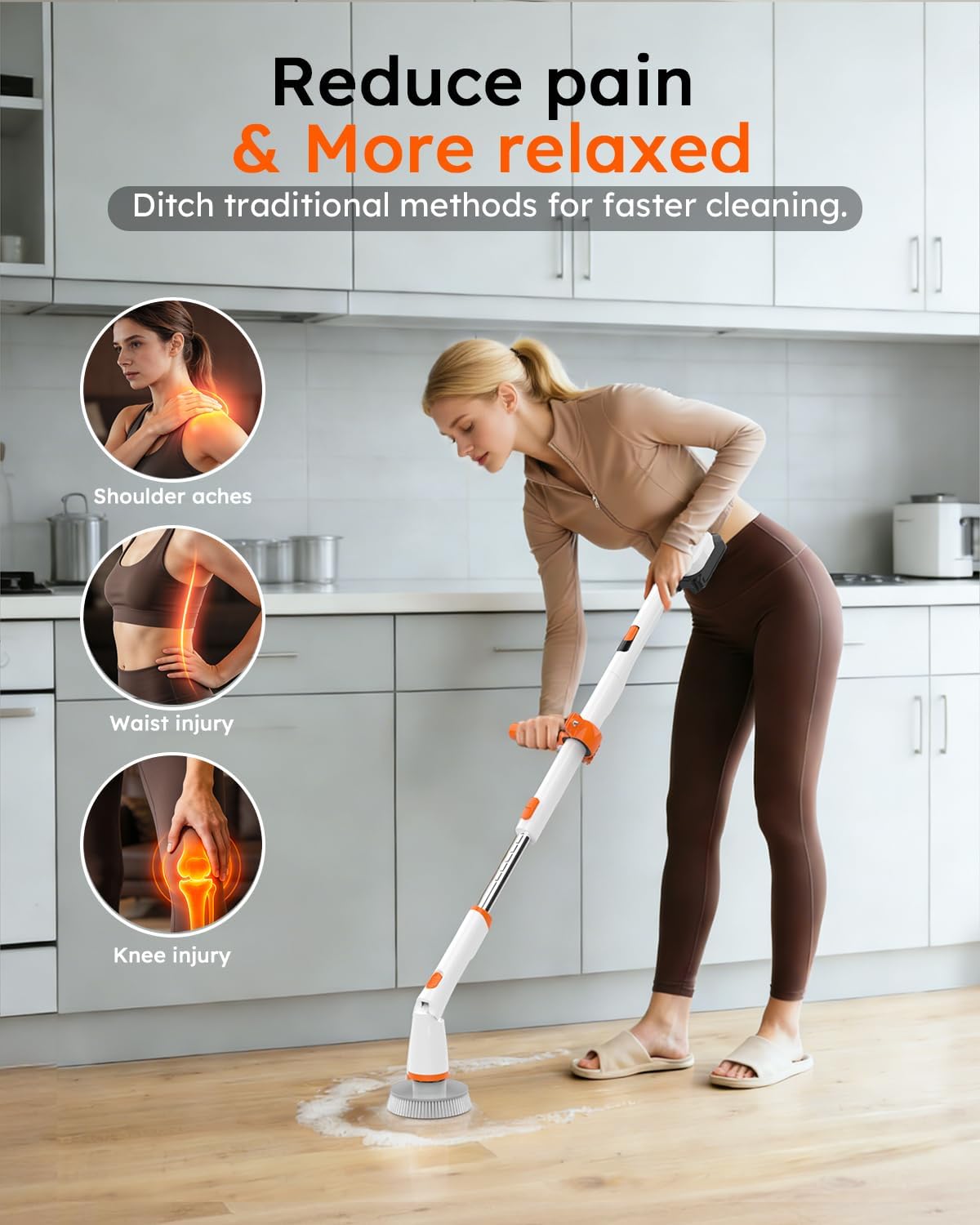 TUYU Electric Spin Scrubber, Full-Body IPX7 Waterproof Bathroom Scrubber with Power LCD Display, Adjustable Extension Handle, Cordless Shower Cleaner Brush for Bathtub Kitchen Wall Cleaning