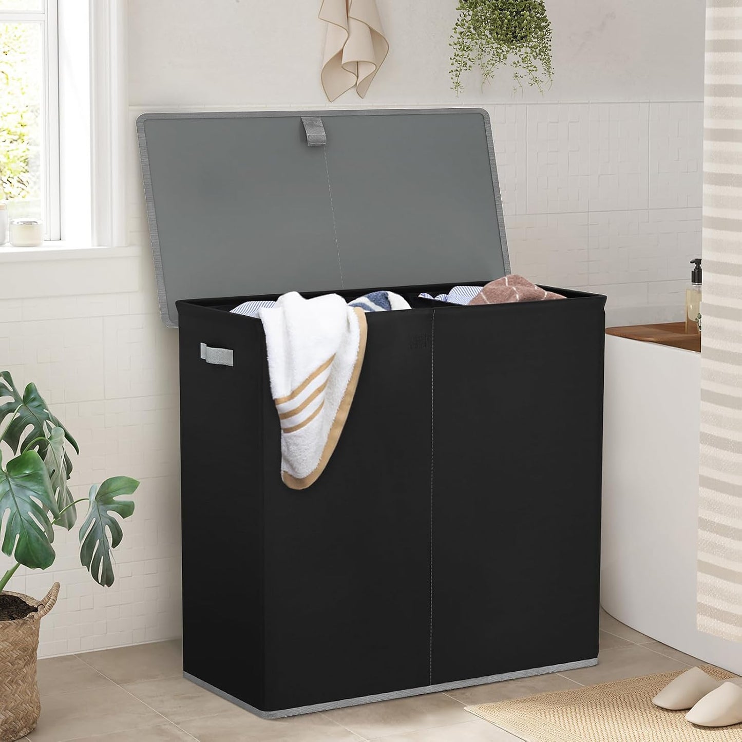 WOWLIVE Laundry Hamper with Lid,160L Large Laundry Basket 3 Section with Removable Washing Bags,Collapsible Waterproof Dirty Clothes Hamper for Laundry Room Bathroom Dorm,Beige