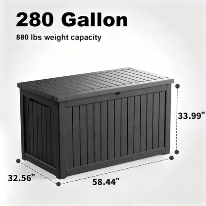 DRATO 180 Gallon Outdoor Storage Box, Large Waterproof Deck Box, Lockable Resin Storage Container with Reinforced Support for Patio Cushions, Garden Tools, UV-Resistant Outdoor Chest（Black，180 Gallon）