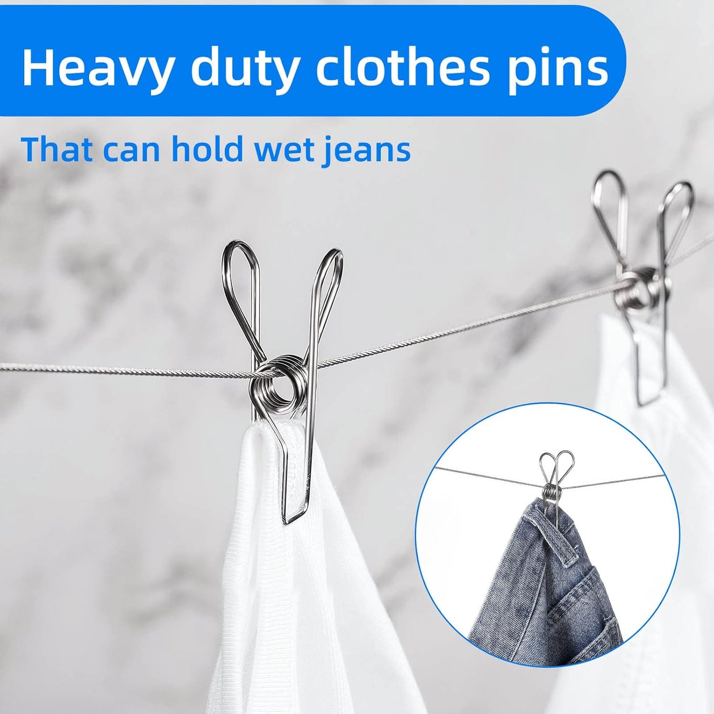 40 Pack Wire Clothes Pins Heavy Duty Outdoor, Stainless Steel ClothesPins for Hanging Clothes, Metal Clothes Pegs, Clothing Clips, Laundry Pins 1.8mm Diameter 6cm Long