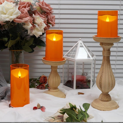 NURADA Flameless Candles with Remote Timer - Glass Real Wax 3D Wick LED Pillar Votive Candle Set Battery Operated Flickering Light for Home Christmas Decoration - White 3 Pack