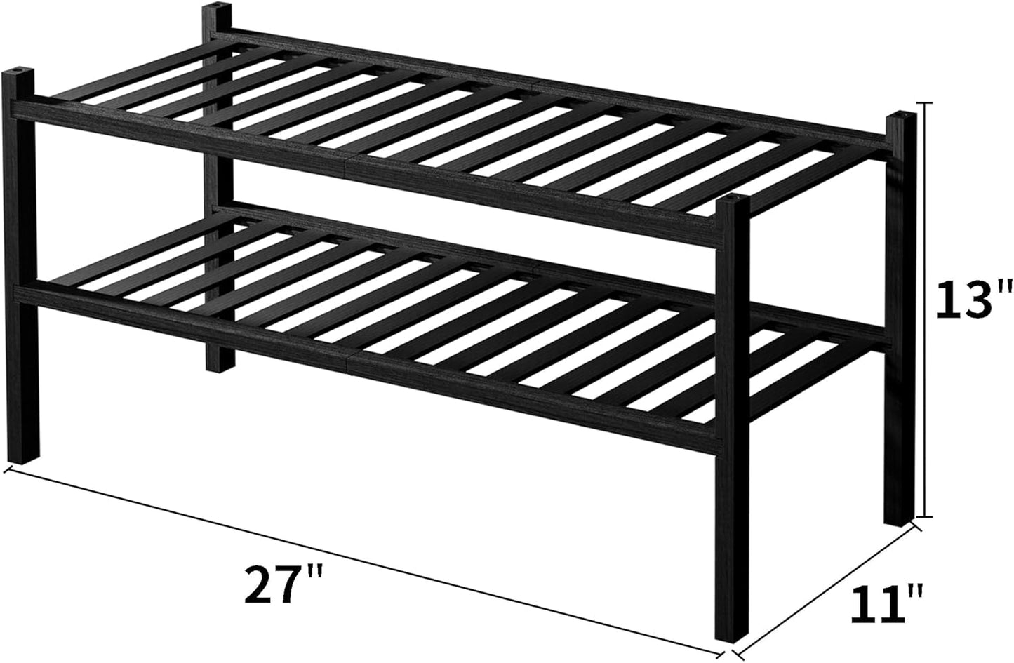 ROMGUAR CRAFT 3 Tier Bamboo Shoe Rack for Closet Free Standing Wood Shoe Shelf Storage Organizer for Entryway Small Space Stackable 27"x11"x20" (Natural)