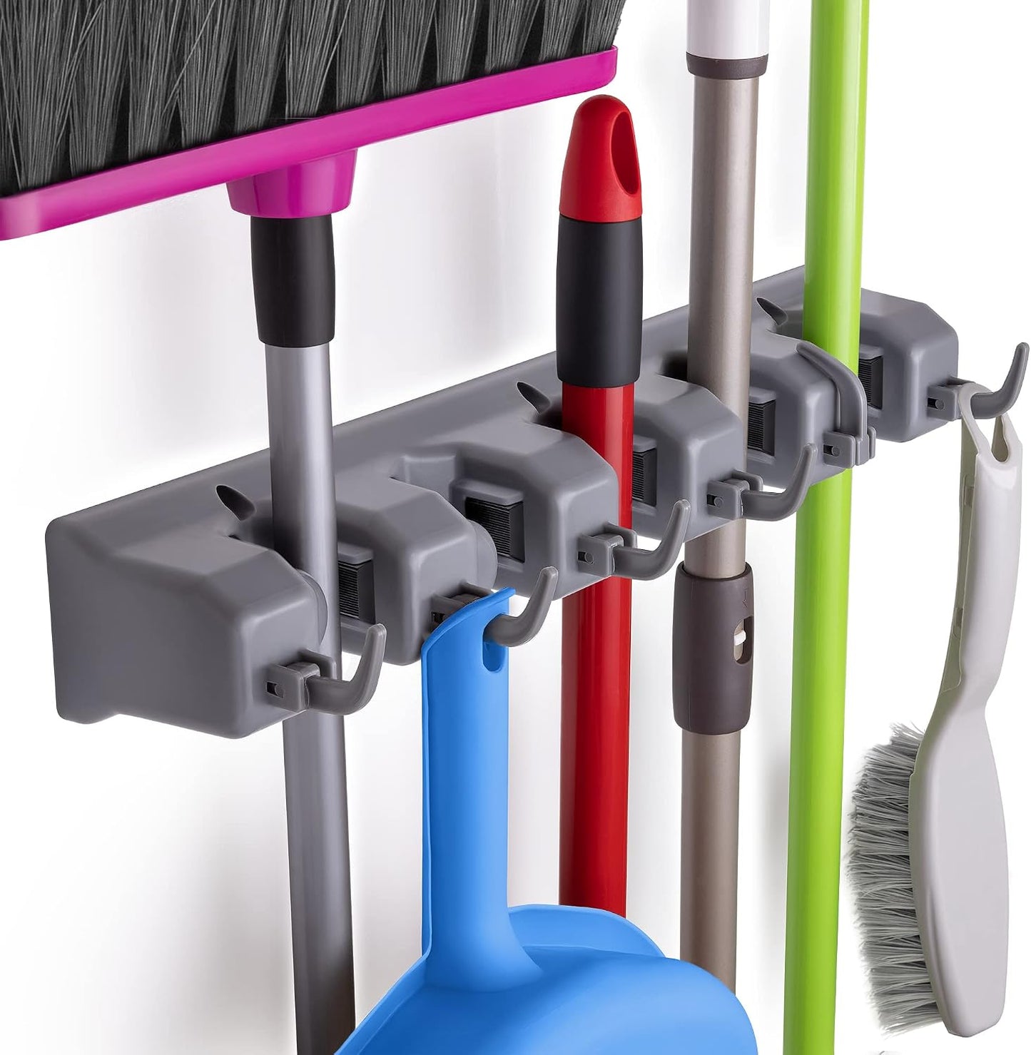 Zulay Home Mop and Broom Organizer Wall Mount - Easy to Install Mop and Broom Holder Wall Mount for Storing Cleaning Supplies - Organizer Utility Racks Mop Holder and Broom Hanger (3 Slots, White)