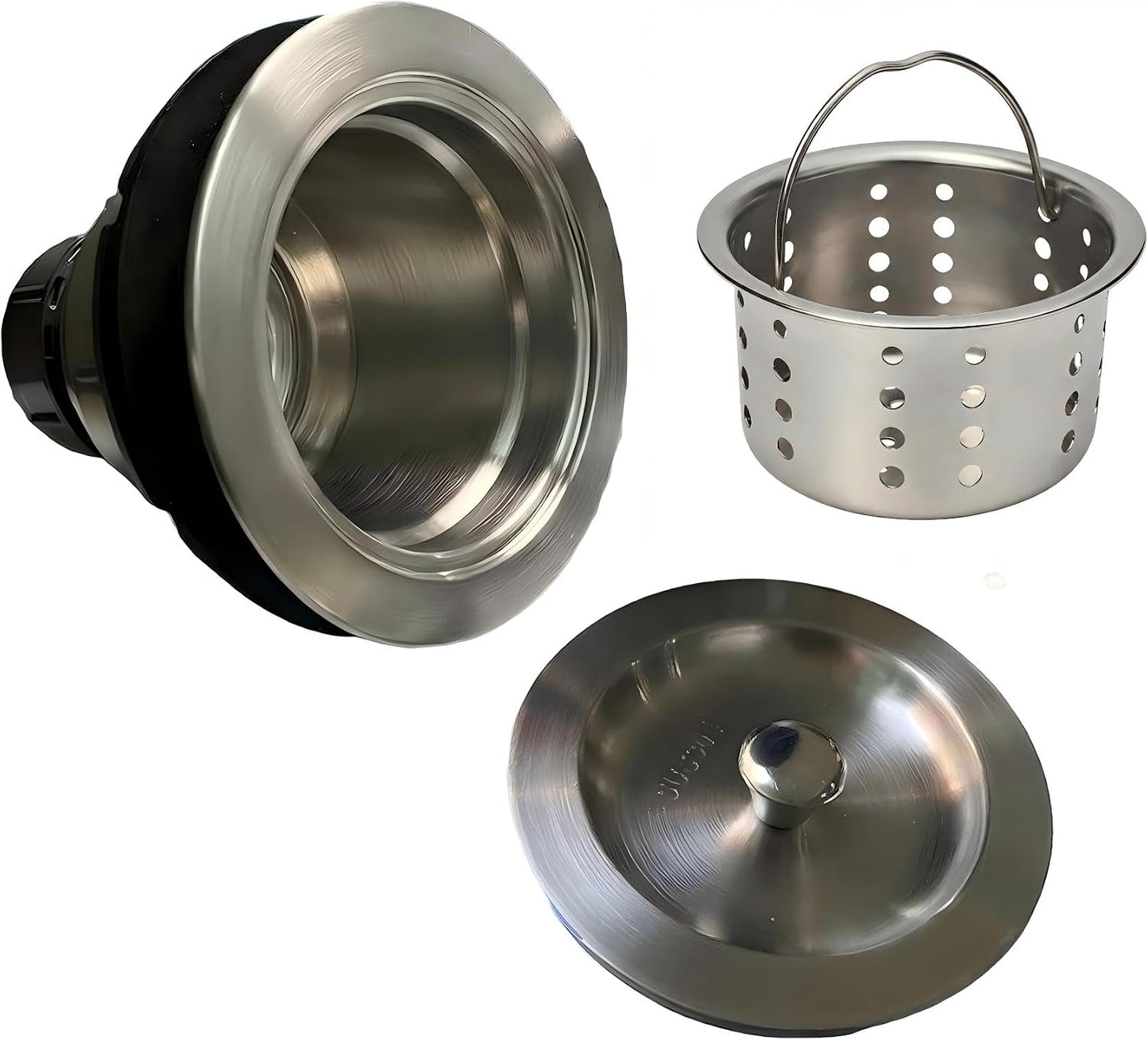 Kitchen Sink Drain Strainer Assembly, 3-1/2 Inch 304 Stainless Steel Sink Drain Kit with Deep Removable Basket, Stopper & Sealing Lid, Fits Standard Kitchen Sinks, Prevents Clogs，Brushed Color