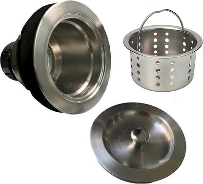 Kitchen Sink Drain Strainer Assembly, 3-1/2 Inch 304 Stainless Steel Sink Drain Kit with Deep Removable Basket, Stopper & Sealing Lid, Fits Standard Kitchen Sinks, Prevents Clogs，Brushed Color