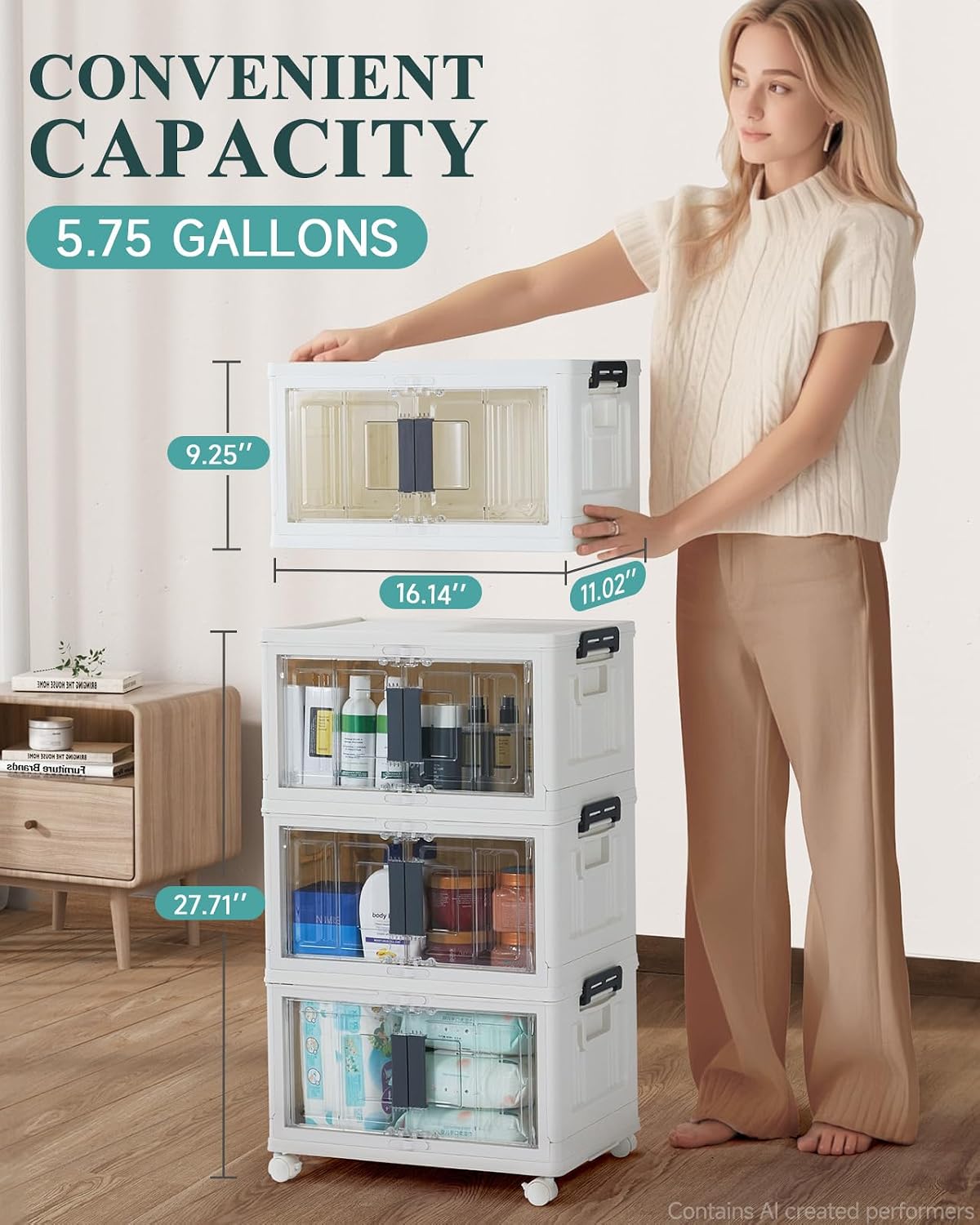 OlarHike 144QT Lockable Storage Bins with Lids - Folding Cabinet with Doors & Wheels, Collapsible Plastic Drawers for Dorm, Closets, Office, Game Day, College, Stackable Organizer, Gifts, 3 Pack
