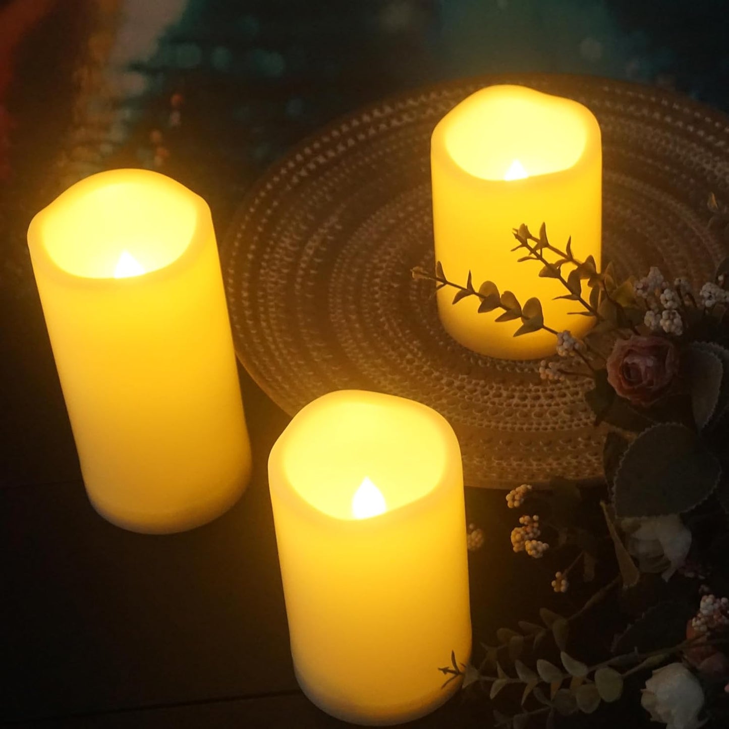 CANDLE CHOICE Waterproof Outdoor Battery Operated Flameless Candles with Remote Timer Plastic Flickering Fake Electric LED Pillars for Lantern Garden Wedding Christmas Decorations 3x4 Inches 3 PCS