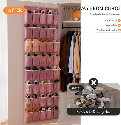 homyfort Over the Door Shoe Organizer, Hanging Shoe Rack Storage Holder with 24 Large Pockets for Closet Door, Men Women Kids Shoes, Cruise (Black)
