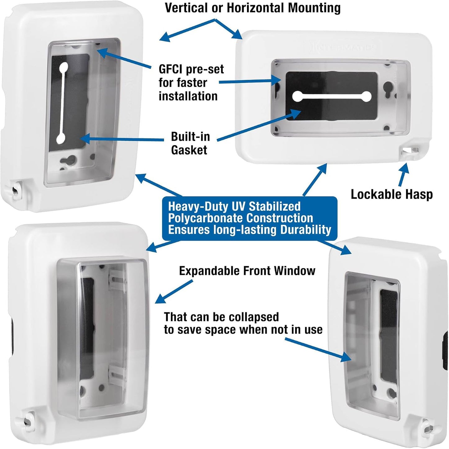 Intermatic WP6000W Low-Profile In-Use Weatherproof Cover, White - Durable Outdoor Outlet Protection | Expandable Design | Easy Installation