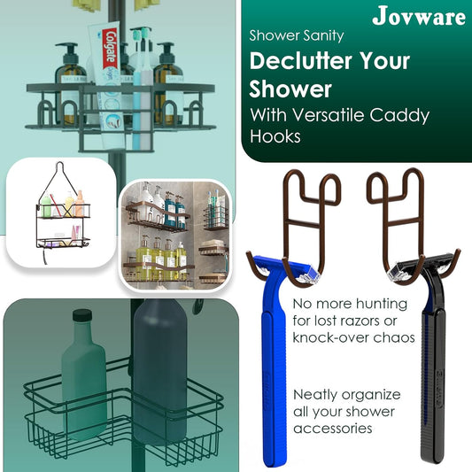 Bronze Shower Caddy - 4 Pack Open Shelf Hooks for Loofah, Razor, Shower Accessories