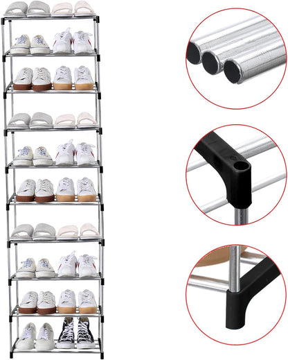 Jucaifu Stackable Small Shoe Rack, Entryway, Hallway and Closet Space Saving Storage and Organization (3-Tier, White)