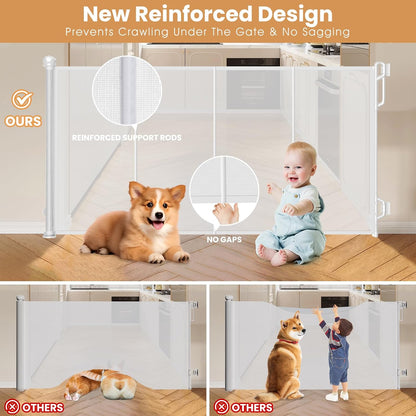 SPACEANY Reinforced Retractable Baby Gate, Mesh Dog Gate, Child Safety Gate for Doorways, Stairs, Hallways, Indoor/Outdoor, Wide Openings -33.5" Tall, Width up to 55" Gray