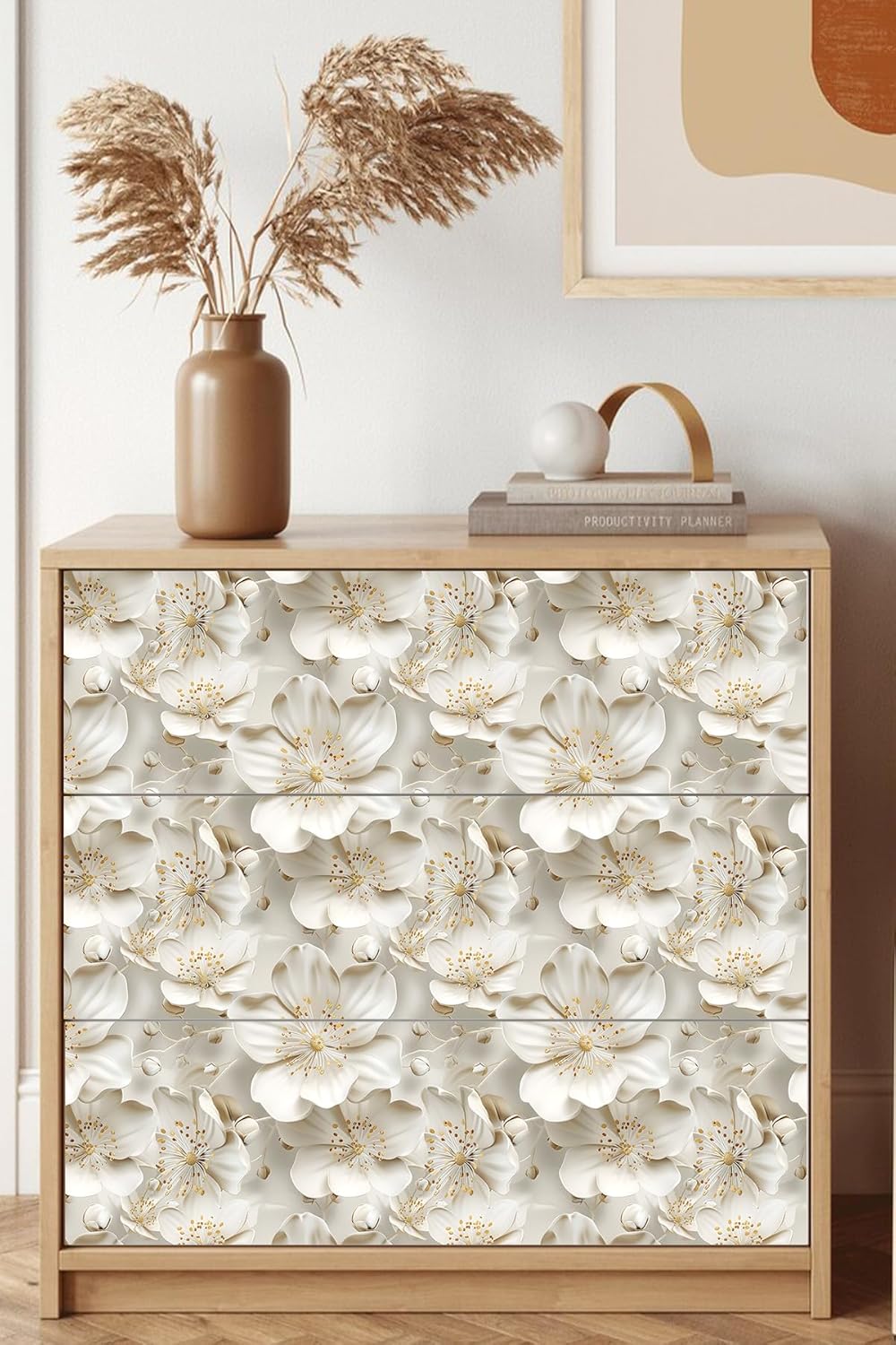 Floral Peel and Stick Wallpaper 3D Effect Interior Wall Décor Contact Paper Self Adhesive Removable Renter Friendly for Bedroom Living Cabinet Room 17.7in x 9.8ft (Not Textured Wallpaper