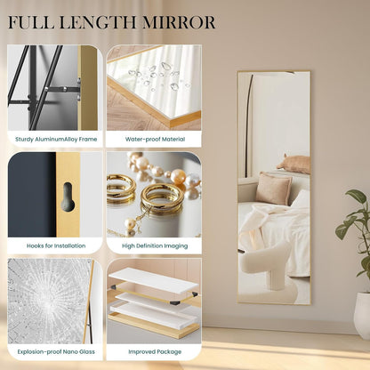 Arched Mirror Full Length, Upgraded 16"x59" Body Wall Mirrors with Shatter-Proof Glass, Floor Standing, Hanging or Leaning, Tall Arch Mirror with Stand Aluminum Alloy Frame for Bedroom Cloakroom
