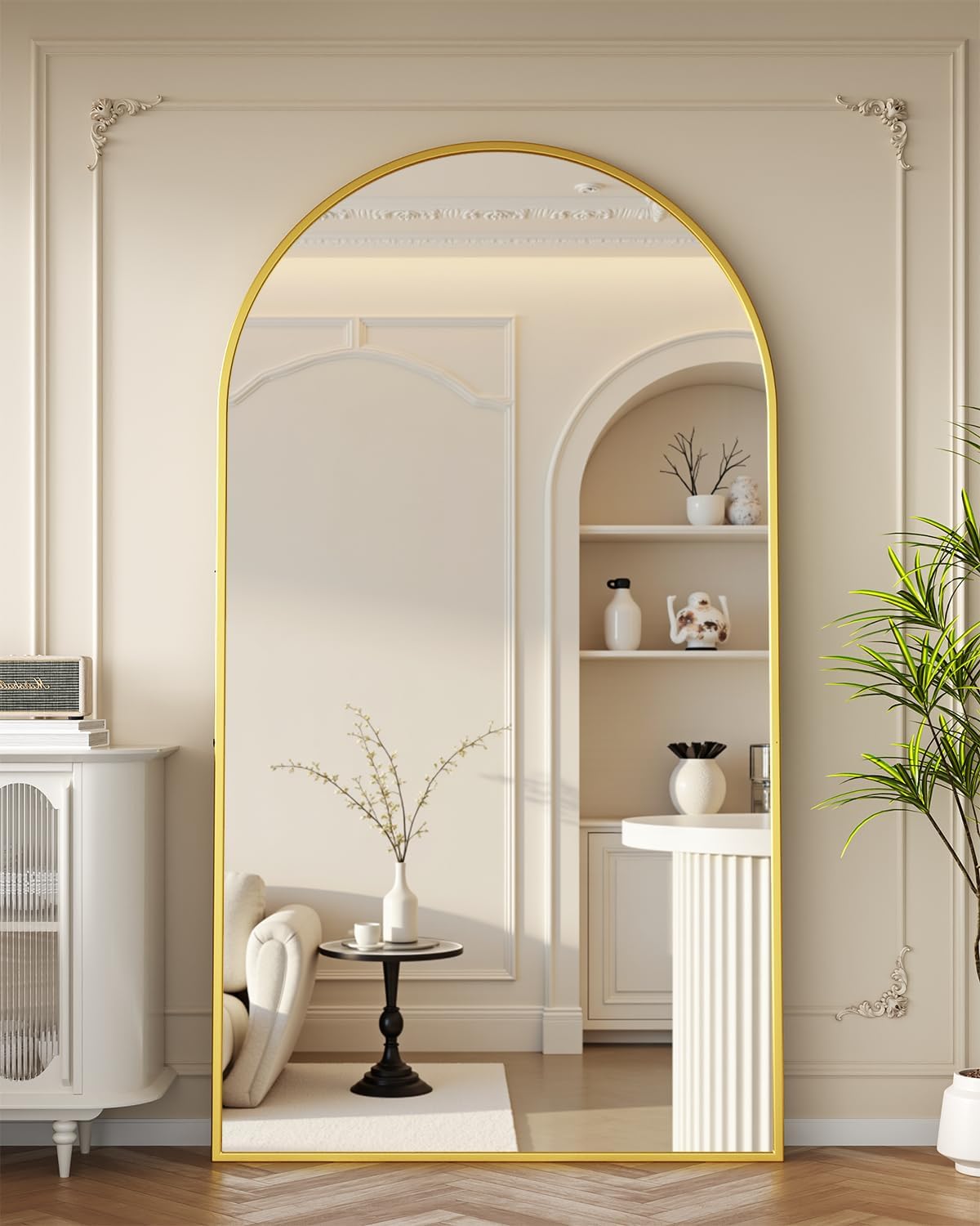 Full Length Mirror with Stand, 71"x28" Arched Full Body Large Stand Up Aluminum Frame Floor Standing Mirror, Freestanding Hanging Leaning Mounted for Bedroom Living Room Entryway Gold