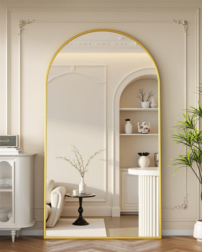 Full Length Mirror with Stand, 71"x28" Arched Full Body Large Stand Up Aluminum Frame Floor Standing Mirror, Freestanding Hanging Leaning Mounted for Bedroom Living Room Entryway Gold
