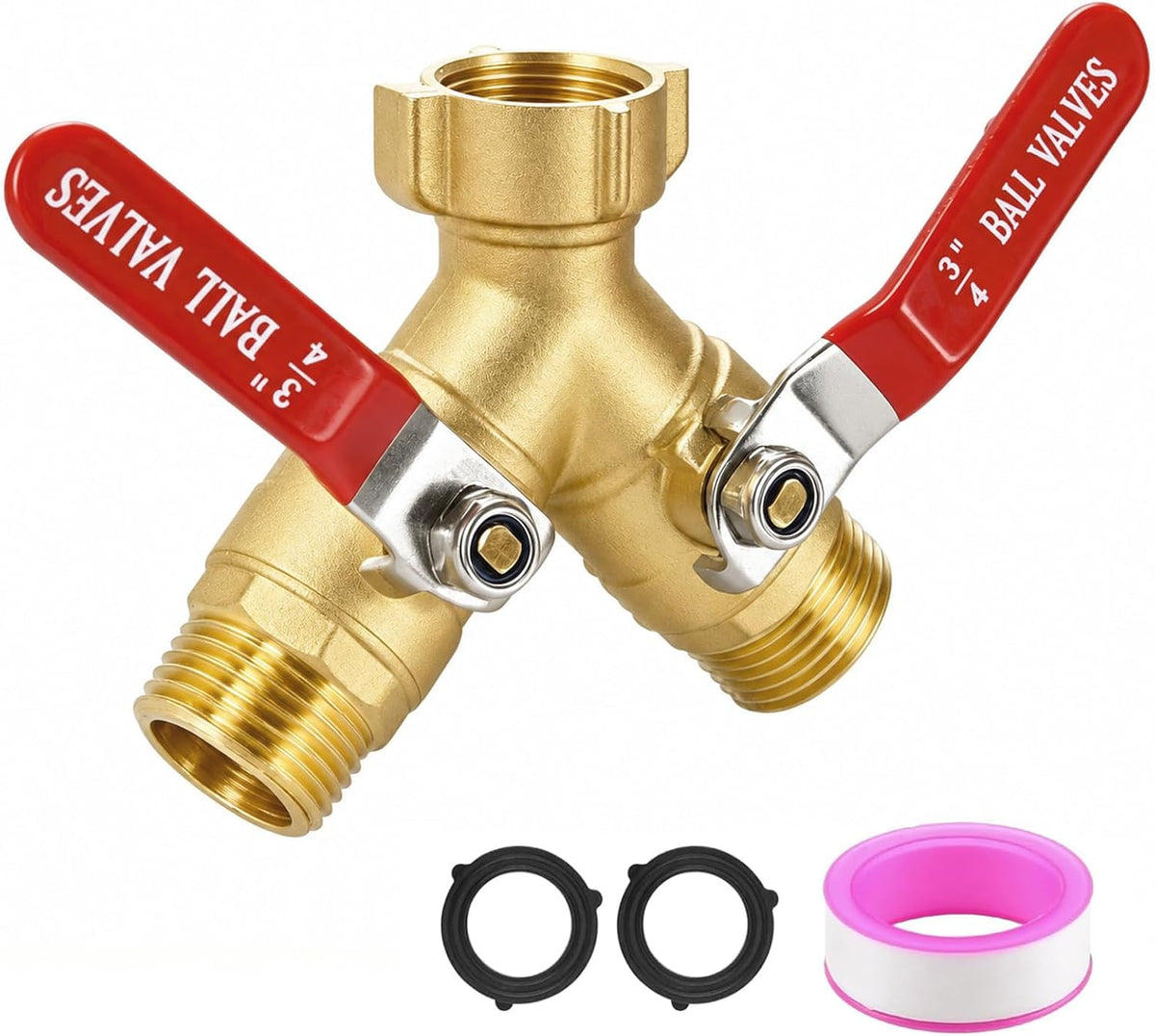 Garden Hose Splitter 2 Way, Heavy Duty Brass Full Flow Y Valve, 3/4" GHT | Solid Brass Construction with Leak-Proof Washers, Long Metal Handles for Watering, Sprinklers, RVs and Car Washing.