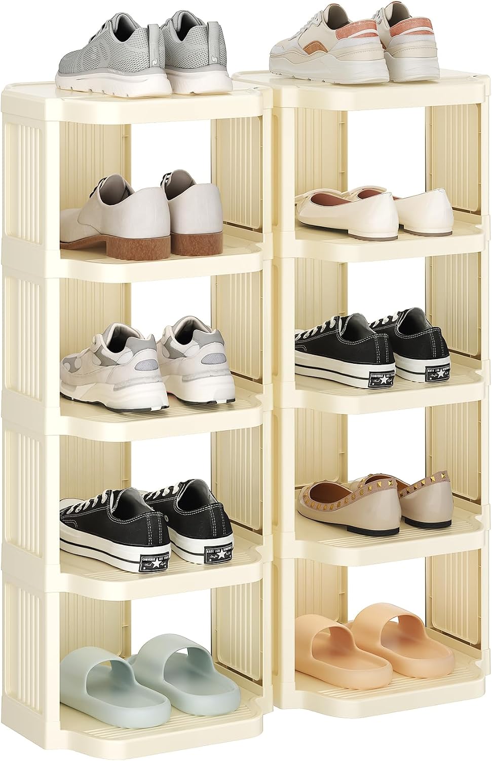 Kitstorack 8-Tier Vertical Plastic Shoe Rack, Freestanding Stackable Storage Organizer for Small Closets and Tight Spaces