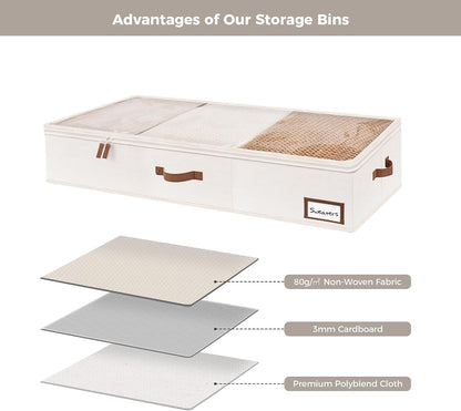 StorageWorks Large Under Bed Storage Containers with Handles and Label Holder, 2 Pack Ultra-thick Fabric Underbed Bins, Closet Organizer for Clothes, Blankets, Sweater