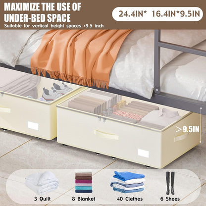 EE-RoomWorld Under Bed Storage with Wheels, No Assemble Required 5.5 inches height grey under bed storage bins,Low Profile Rolling Underbed Shoe Storage containers，dorm underbed storage drawers