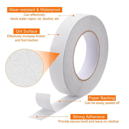 HARFINGTON Anti Slip Traction Tape 2" x 16.4ft Waterproof Non-Slip Grip Tape High Friction Weather Resistant Non Skid Stair Treads Tape for Indoor Outdoor Stair Steps, White