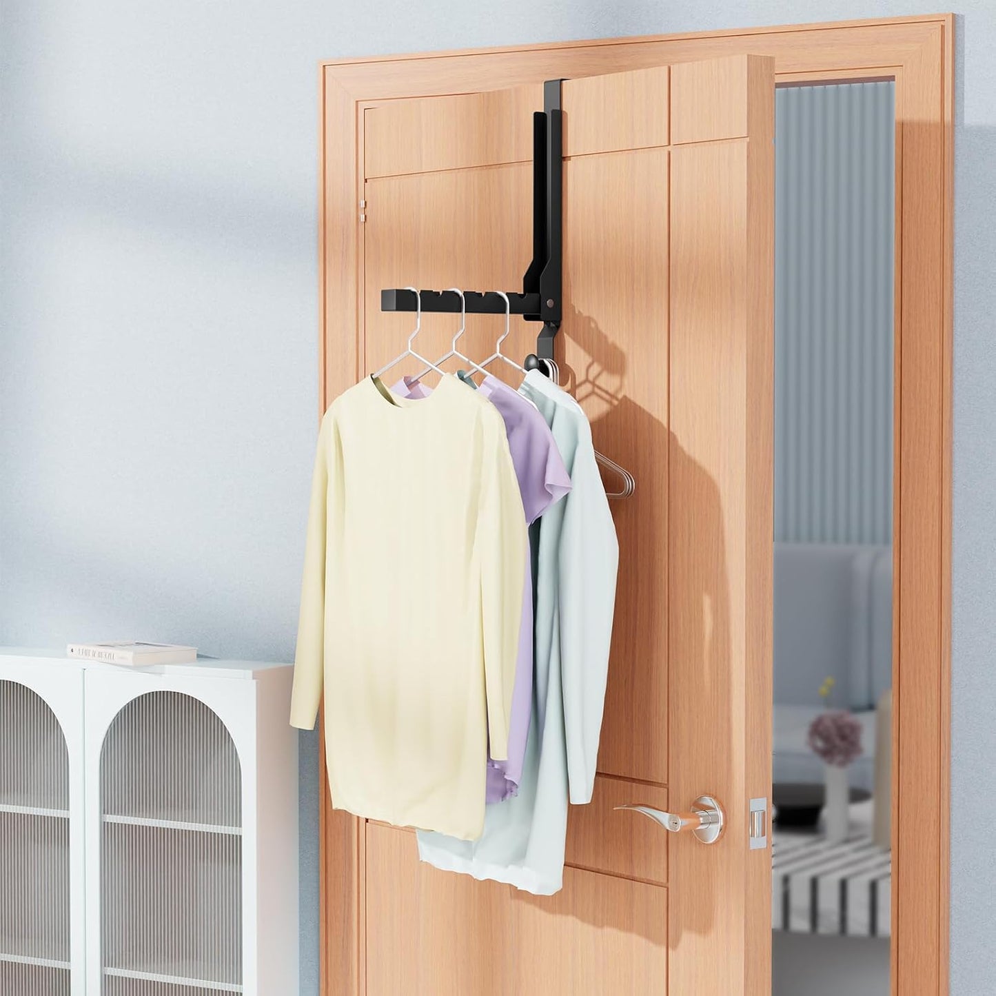 2 Pack Over The Door Hanger Folding Clothes Drying Rack, Folding Hanging Coat Rack for Indoor Laundry Room Compact Small Space Foldable Portable Clothing Hanger Hook Collapsible (Wihte-2(Upgraded))