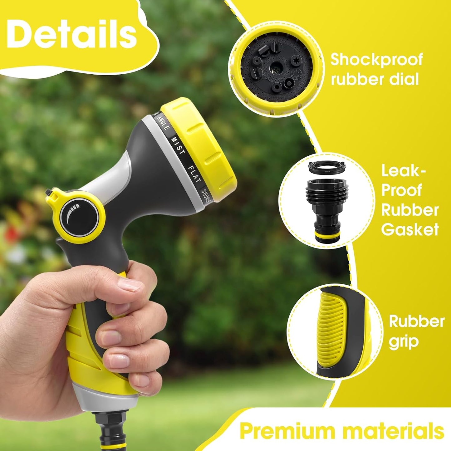 Garden Hose Nozzle,Hose Spray Nozzle with Adjustable 10 Watering Patterns,Slip Resistant High Pressure Water Hose Nozzle Sprayer for Plants & Lawns Watering,Car Washing and Pet Showering