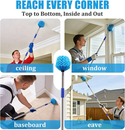 Cobweb Duster with Extension Pole - 6 FT Lightweight Stainless Steel Extendable Duster Ceiling Fan Duster for High Ceilings, Medium Stiff PET Bristle Spider Web Brush for Indoor/Outdoor Cleaning