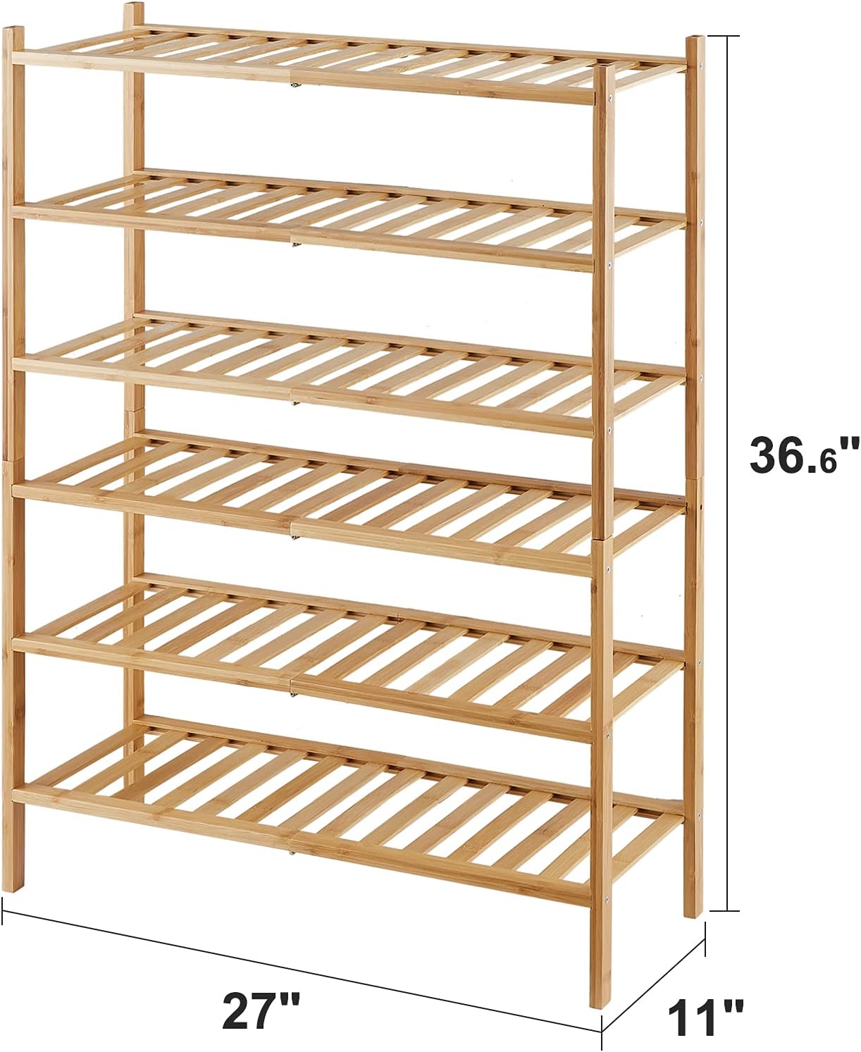 viewcare 3-Tier Black Bamboo Shoe Rack for Entryway, Stackable | Foldable | Natural, Shoe Shelf Storage Organizer for Hallway Closet, Free Standing Shoe Racks for Indoor Outdoor