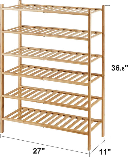 viewcare 3-Tier Black Bamboo Shoe Rack for Entryway, Stackable | Foldable | Natural, Shoe Shelf Storage Organizer for Hallway Closet, Free Standing Shoe Racks for Indoor Outdoor